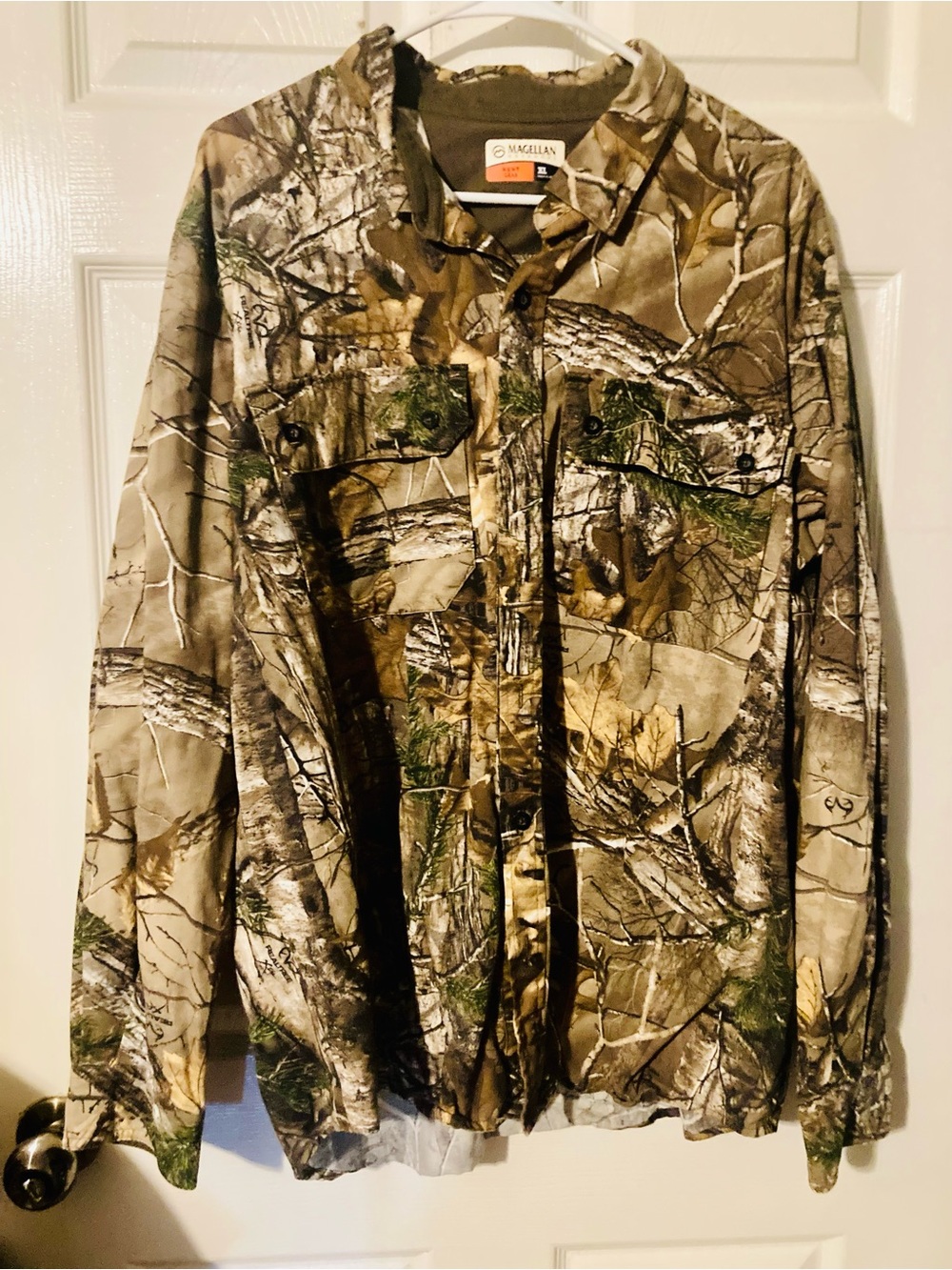 Magellan Outdoors Men's Camo Button-Down Shirt in Brown and Green